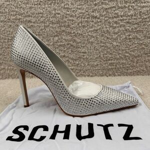 Schutz Heels Womens 7B Lou Crystal White Rhinestones Pointed Toe Bridal Pumps‎
